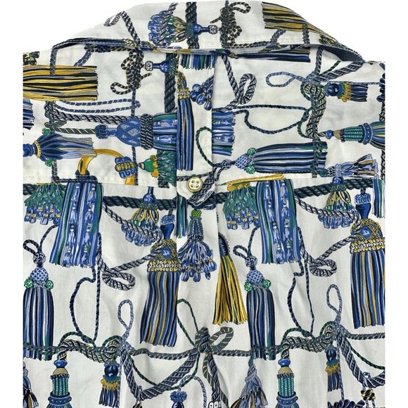 Tommy Hilfiger Shirt Womens Size Large Long Sleeve Tassel Print Button Front - Picture 4 of 16